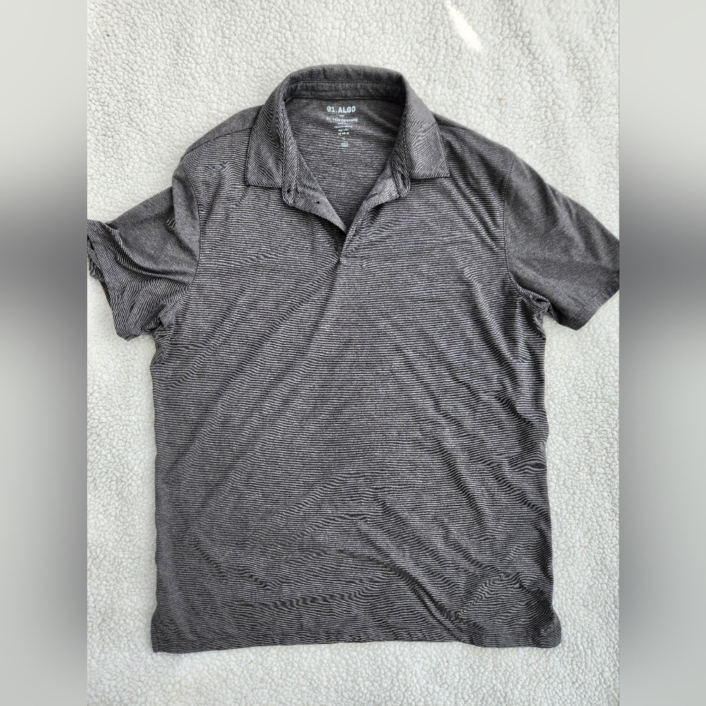 01.algo size large gray thin stripe short sleeve polo